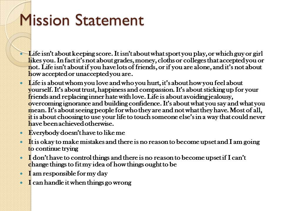Personal mission statements for students examples